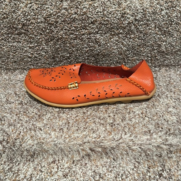 Orange Leather Women's Loafers - Picture 4 of 5